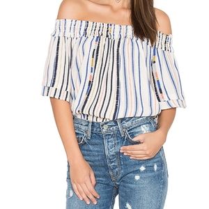 ASTR the label Off- Shoulder Striped design Blouse